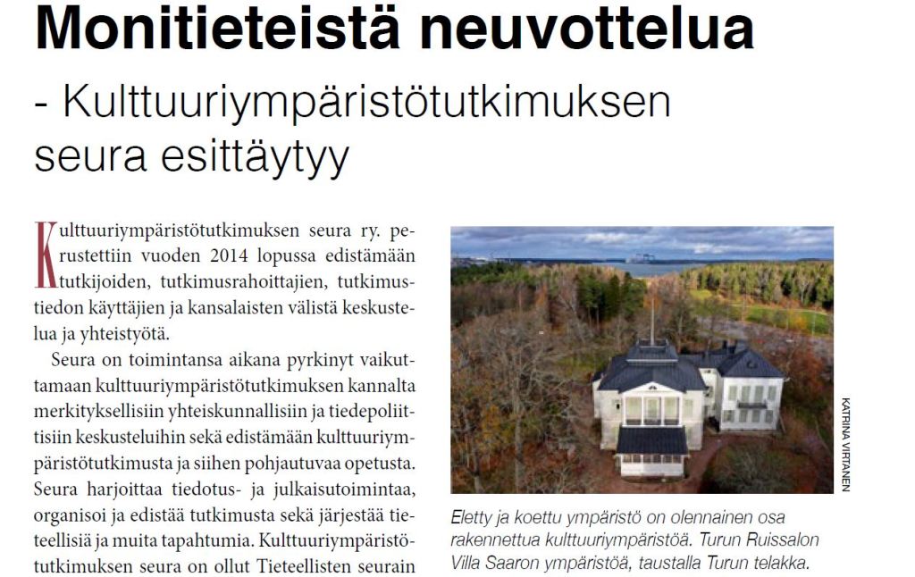 Monitieteista neuvottelua -Kulttuuriymparistotutkimuksen seura esittaytyy